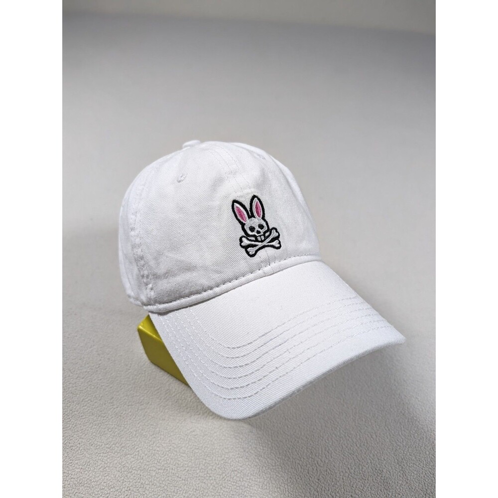 Psycho Bunny Hat Cap Strap Back One Size Mens White Skull Logo Twill Baseball